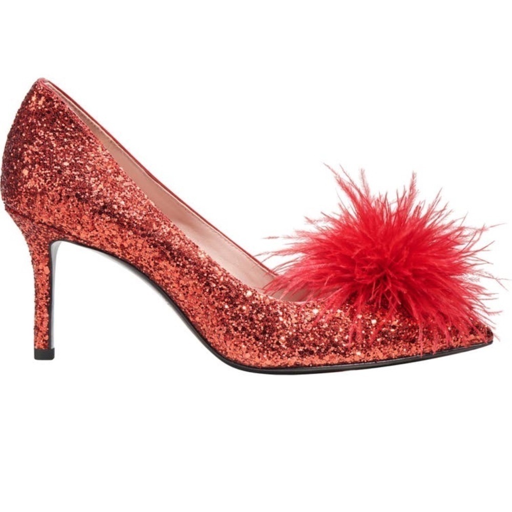 🆕kate spade new york Marabou PomPom All Over Glitter Pointed Toe Stiletto Pump - Picture 3 of 9